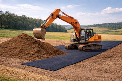 Bagger auf Bodenschutzmatten