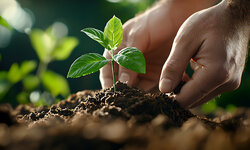 Hände greifen in Erde