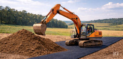 Bagger auf Bodenschutzmatten
