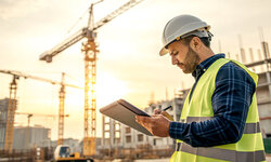 Koordinator nach Baustellenverordnung (SiGeKo) Teil 2 - Aufbaulehrgang Koordinator mit Sicherheitshelm auf Baustelle