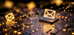 Digitale Kommunikation, leuchtende Email-Icons